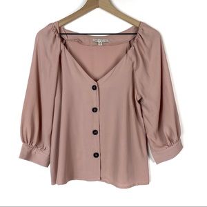 Haute Monde Pink Button Up Balloon Sleeve Top